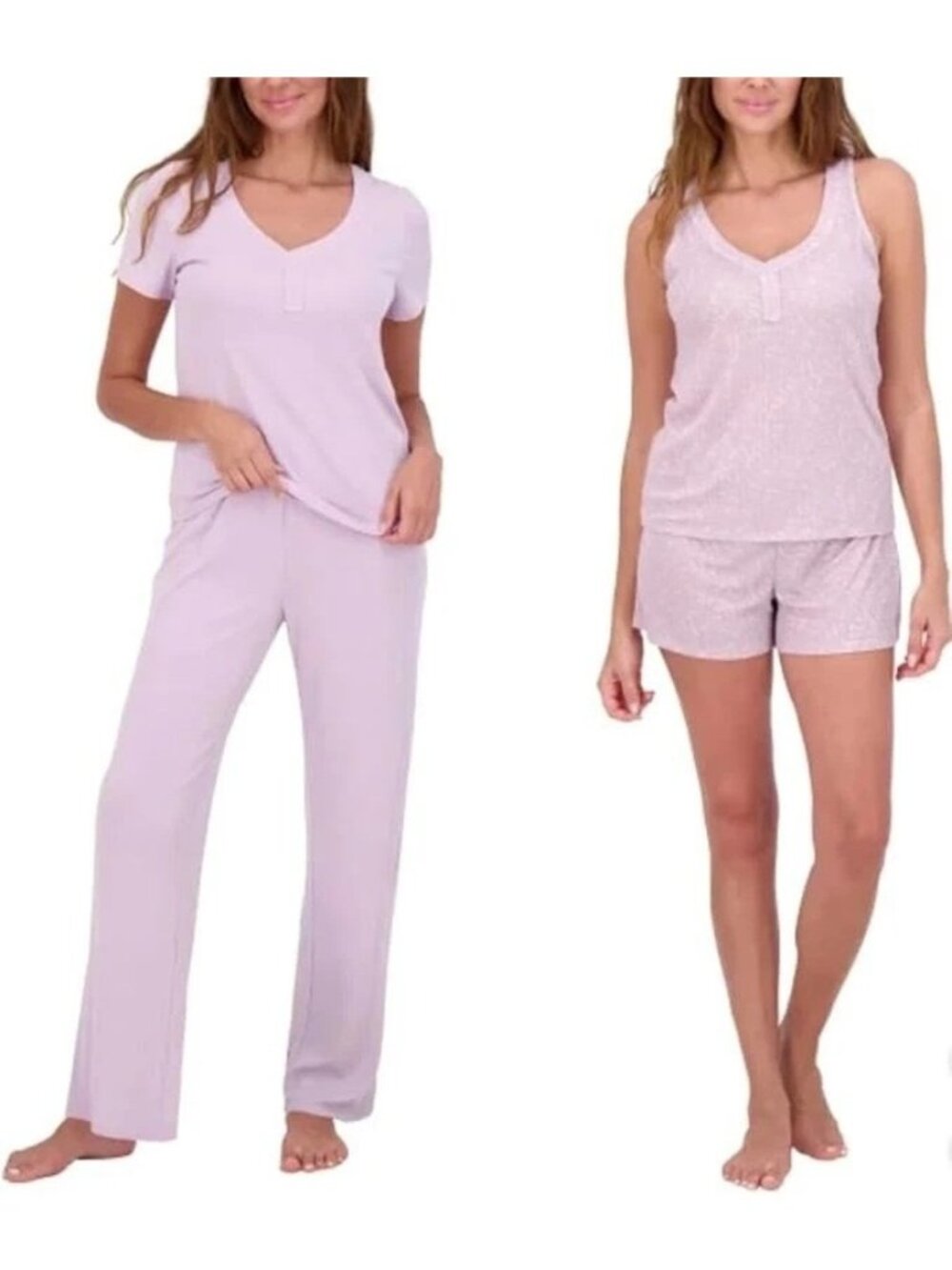 NWT Live 2 Lounge Women's XS Purple Pajama Set 4-Piece Ribbed & Printed